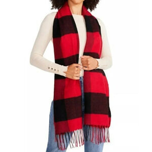 Steve Madden Women's Buffalo Plaid Red & Black Soft Oversized Scarf (MSRP $42)